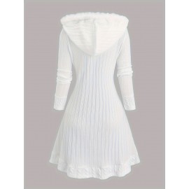 Plus Size, Plus Size Y2K Twist Plaid Faux Fur Patchwork Hooded Coat Button Long Cardigan