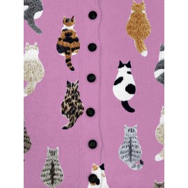 [Playful Design] Plus Size - Women's Lightweight Sweater Jacket - Pastel Pink With Black & White Animal Print, Button-Front Closure, Non-Bulky Long Sleeve Cardigan For Fall/Winter, Everyday & Formal Outfits - Position BK 052032, Fall Fashion, Playful Design, Comfortable Fit, Stylish Outerwear, Fashion Lovers, Cat Cardigan/Sweater For Women, Cardigan For Curvy Women, Curve Cat Print, Cardigans Women Good Quality, Vest Woman Large Size With Sleeve
