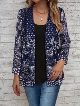 Women's Large Size Lace Color Block Anti-Sun Open Cardigan Suitable for Beach and Street Wear in All Seasons