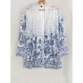 Women's Large Size Lace Color Block Anti-Sun Open Cardigan Suitable for Beach and Street Wear in All Seasons