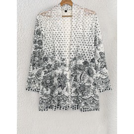 Women's Large Size Lace Color Block Anti-Sun Open Cardigan Suitable for Beach and Street Wear in All Seasons