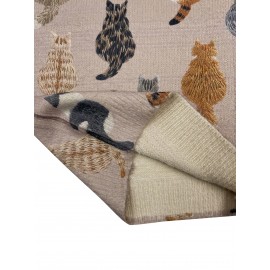 Plus Size - Plus Size Women'S Cozy Cat Print V-Neck Cardigan - Long Sleeve, Button-Up, Casual Fall/Winter Sweater with Pockets, Brown & White Cat Design, Perfect for Casual Attire, Cozy Fall Wear | Playful Print Cardigan | Construction