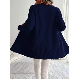 Elegant Oversized Long Sleeve Cardigan for Women - Solid Color, Medium Stretch, with Pockets, Fall/Winter Fashion, Plus Size, Pink