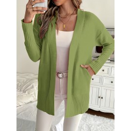 Elegant Oversized Long Sleeve Cardigan for Women - Solid Color, Medium Stretch, with Pockets, Fall/Winter Fashion, Plus Size, Pink