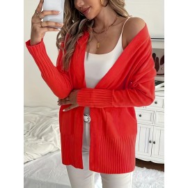Elegant Oversized Long Sleeve Cardigan for Women - Solid Color, Medium Stretch, with Pockets, Fall/Winter Fashion, Plus Size, Pink