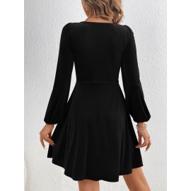 Women's Elegant Vintage Luxury Deep V-Neck Wedding Dress - Waist-Cinching A-Line Evening Gown with Long Sleeves, Tailored Fall/Winter Formal Party Gala Attire, V-Neck A-Line Dress (Machine Washable)