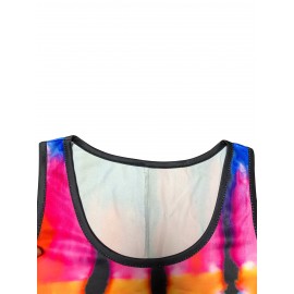 [Tie-Dye Beach Dress] Vibrant Tie-Dye Print Women's Sleeveless Dress | Lightweight Breathable Round Neck, Machine Washable, Spring Summer Beach Vacation Casual Outfit - Blue Yellow Pink Purple on Black Background Fabric