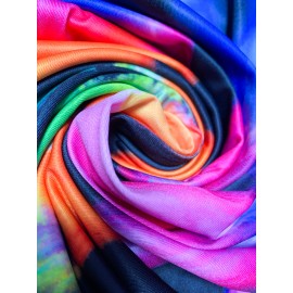 [Tie-Dye Beach Dress] Vibrant Tie-Dye Print Women's Sleeveless Dress | Lightweight Breathable Round Neck, Machine Washable, Spring Summer Beach Vacation Casual Outfit - Blue Yellow Pink Purple on Black Background Fabric