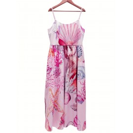 Artistic Floral Pattern Printed Dress | Unique Design with Delicate Straps, Crew Neck, Suitable for All Seasons