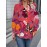 Plus Size Women'S Long Sleeve Shirt with Floral Print | Featuring Butterfly Elements, Mid-Length Design, Warm-Toned Red, Soft, Comfortable, Skin-Friendly, Perfect as a Base Layer for Spring and Autumn
