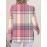 Plus Size Women's Soft Stretchy 3D Plaid Cardigan Sweater Jacket - Pink Button Front Round Neck Longline H-Line Coat with Umbrella Hem, All-Season Cozy Outerwear for Casual & Semi-Formal Wear, Machine Washable