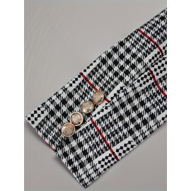 [Plaid Skirt Set] Elegant Plaid Pattern Button Skirt Set | Lapel Collar Long Sleeve Blazer & High Waist Skirt Outfits for Women | Spring & Fall Clothing