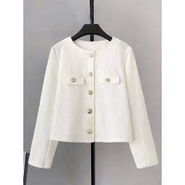 Women's Elegant White Tailored Jacket - Structured Collar Single-Button Closure, H-Line Silhouette Long Sleeve Blazer Coat for Casual & Formal Events, All-Season Versatile Outerwear (Machine Washable) - Office, Wedding, Everyday Outfits