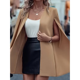 [Versatile Blazer] Elegant Women's Cape Sleeve Blazer Jacket | Solid Color H-Silhouette Open Front Design, Versatile All-Season Casual to Professional Outerwear | Quality Fabric, Minimalist Style, Dry Clean Only