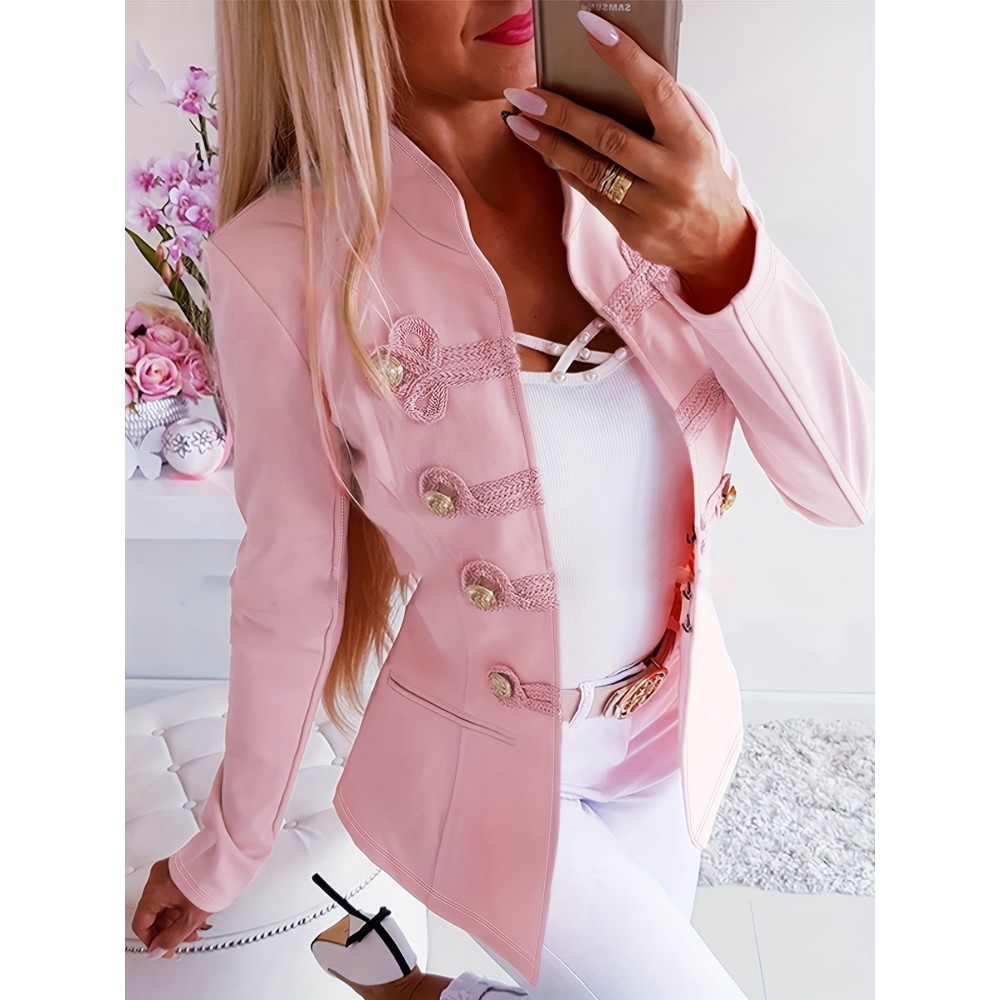 Women'S Casual Blazer - Soft Pink H-Line Jacket with Button Front Closure, Long Sleeve Office & Everyday Blazer for Women, Spring/Fall Transitional Wardrobe Essential