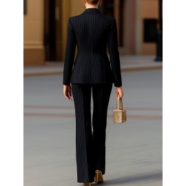 Women's Summer Suit Set, Loose Fit, Wide - leg Trousers Design, Decorated with Metal Buttons, Trendy and Versatile, Suitable for Weekend Outings/ Friends' Gatherings/ Shopping, Must - have for Casual Fashion