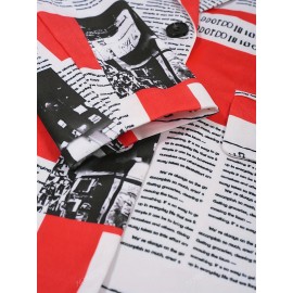 [Elegant Casual Cardigan] Women's Newspaper Print Long Sleeve Lapel Suit with Lining, Elegant Casual Vacation Business Professional Cardigan Jacket, Suitable for All Seasons