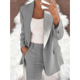 Women Fashion Solid Color Long Sleeve Pocket Outerwear Loose Cardigan Coat | Ladies Bubble Jacket Everyday & Formal Outfits Front Open Spring/Fall Outerwear Outfits Clothes Coat Tops OL Suits Essential, Chic Style, Material