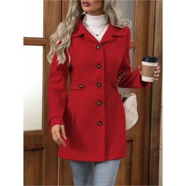 Women's Winter Blend Tweed Trench Coat - Thick Lapel Pea Coat with Single-Breasted Button Front, Slim Fit or Loose (Regular) Length, Machine Washable Dress Overcoat for Business Casual, Office & Casual Attire