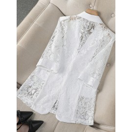 Women'S Lightweight Blazer - Elegant H-Silhouette Office Jacket, Non-Stretch Fabric, Three-Quarter Sleeve Blazer for Women, Professional & Casual Outfits (Spring/Fall/Summer) - Easy-Care Business Coat, Spring Summer Wear, Lace Trim Detailing, Fall Wardrobe, Breathable Material, Working Women