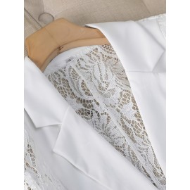 Women'S Lightweight Blazer - Elegant H-Silhouette Office Jacket, Non-Stretch Fabric, Three-Quarter Sleeve Blazer for Women, Professional & Casual Outfits (Spring/Fall/Summer) - Easy-Care Business Coat, Spring Summer Wear, Lace Trim Detailing, Fall Wardrobe, Breathable Material, Working Women