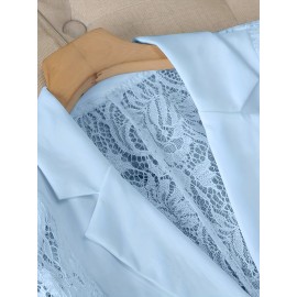 Women'S Lightweight Blazer - Elegant H-Silhouette Office Jacket, Non-Stretch Fabric, Three-Quarter Sleeve Blazer for Women, Professional & Casual Outfits (Spring/Fall/Summer) - Easy-Care Business Coat, Spring Summer Wear, Lace Trim Detailing, Fall Wardrobe, Breathable Material, Working Women